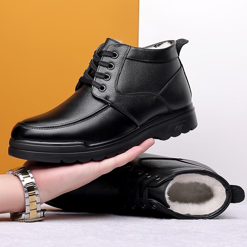 Мужские высокие кеды из плюшевой шерсти 2024 года — теплые, легкие, модные повседневные кожаные туфли