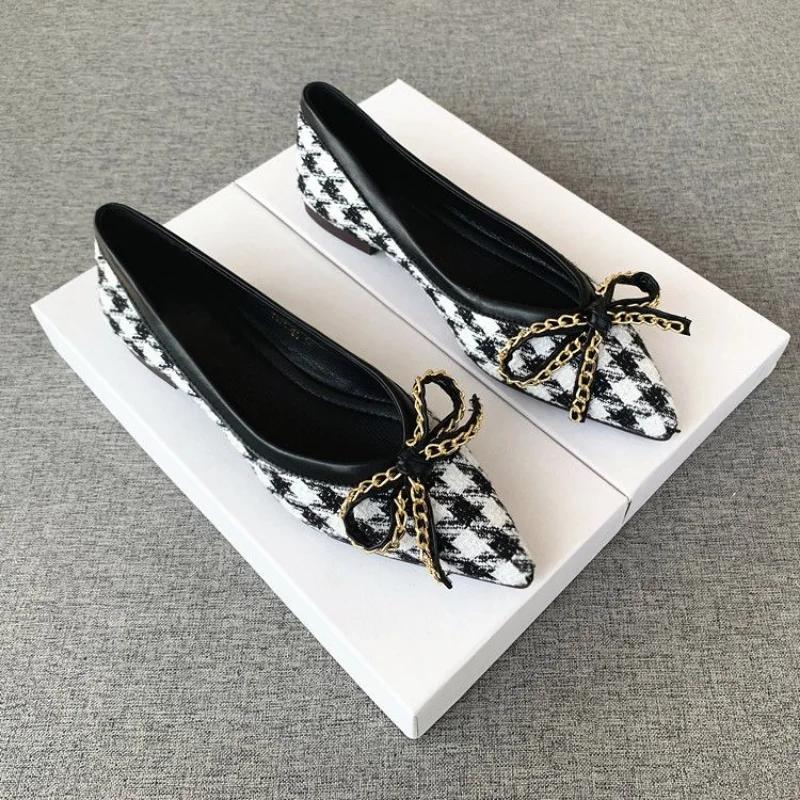Fashion Chain Low Heel Elegant Office Ladies Footwear with Bow Pointed Toe Women's Shoes L E Vacation Comfortable Young Discount On Sale