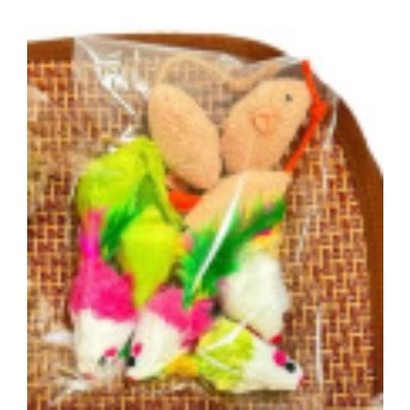 Cat Toys, Plush Little Mice, Seven-color Feathers, Cat Toys, Plush Sound-making Big Mice, Cat Self-entertainment Toys