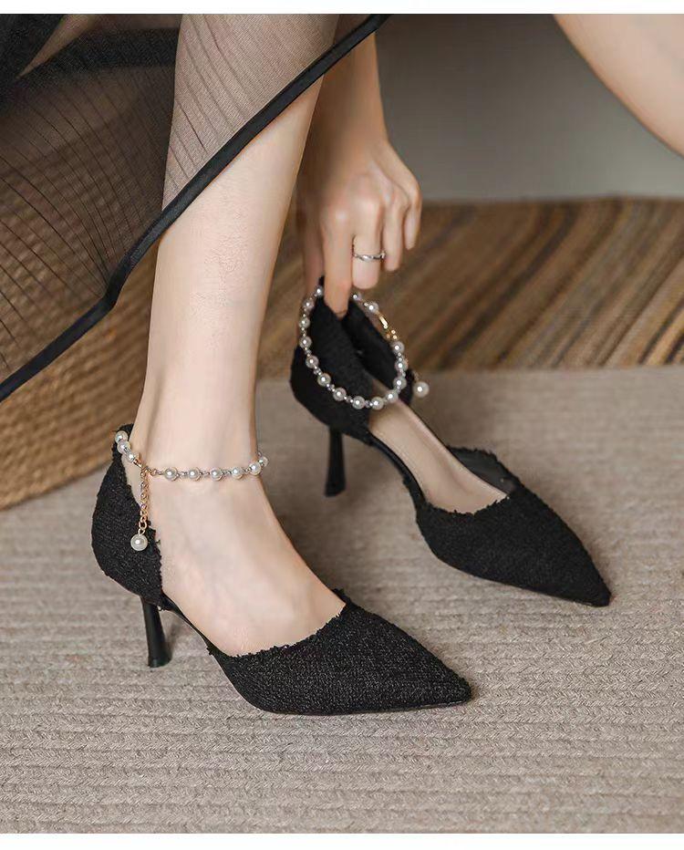 Женские туфли-лодочки Xiaoxiang Style Wedding Luxury Brand Design String Pearls High Heelsen Shoes Lady Sexy Elegant Honest Toe Pearl Shoes