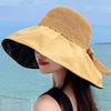 Summer New Women'S Bucket Hat, Uv Protection Sun Hat Solid Color Wide Brim, Foldable Beach Outdoor Ponytail Cap
