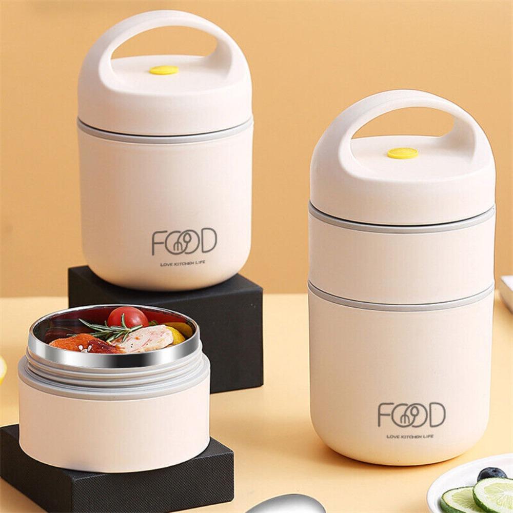2-Tier Breakfast Warmer Soup Cup Insulated Lunch Bag Vacuum Thermal Lunch Box 304 Stainless Steel