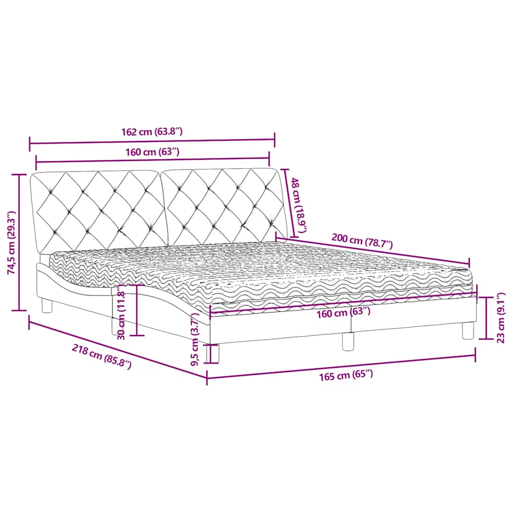 Bed with Mattress Blue 160x200 cm Velvet