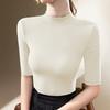 Middle Sleeve T-shirt Women's New Women's Stand-up Collar Ice Mesh Yarn Fashionable Small Shirt Elastic Waist Top