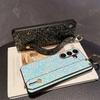 Wrist Strap Bracket Ring Phone Case for Samsung Galaxy S25 Ultra S24 S23 S22 S21 Plus Flash Diamond Leather Hard Shell Cover