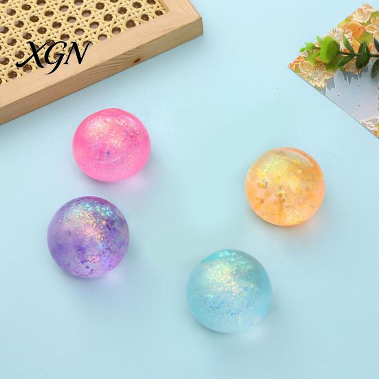 Stress Relief Gadget 1/4Pcs Glitter Ball Toy Transparent Multicolor Squeeze Sugar Soft Elastic Portable Travel Home Office Anxiety Relieving Fidget