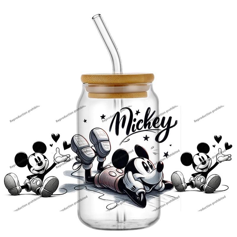 Серия Микки, легко отклеивающиеся, водостойкие, для DIY, 3D-переводки, crystal stickers uvdtf, обертка uv dtf на 16 унций для стаканов Libbey