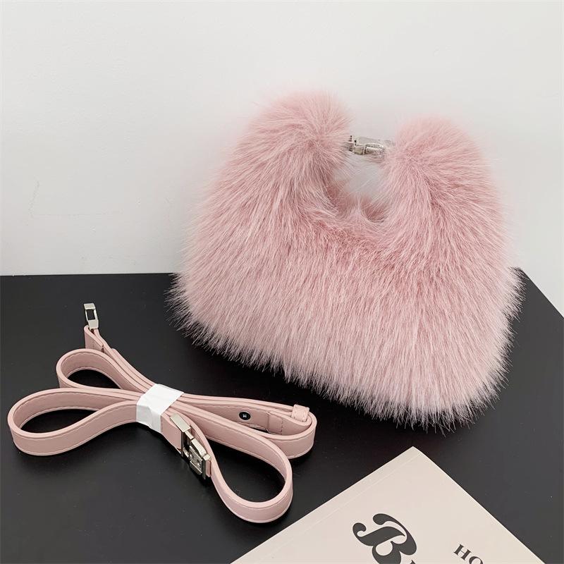 New Autumn Winter Faux Fox Fur Box Clutch Bag Elegant Fluffy Evening Bag High-End Fur Shoulder Bag for Women