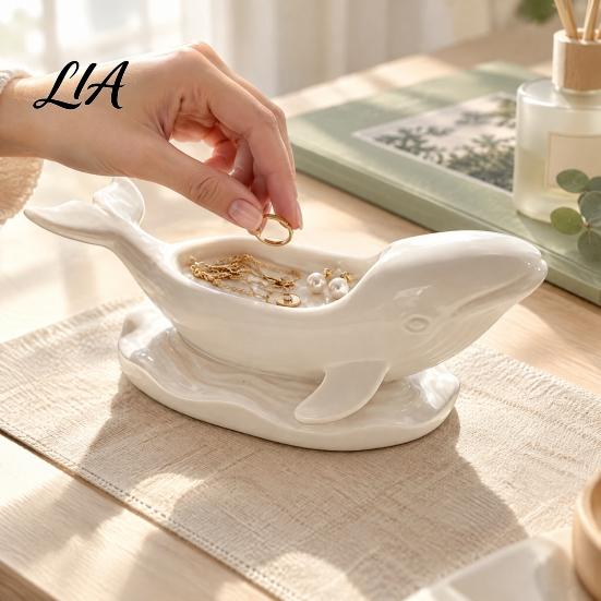 Whale Storage Tray for Jewelry Shaped Decorative Bowl, Ocean Theme Ring Earring Bohemian Style Desktop Accessory Necklace, Candle Holder, Succulent