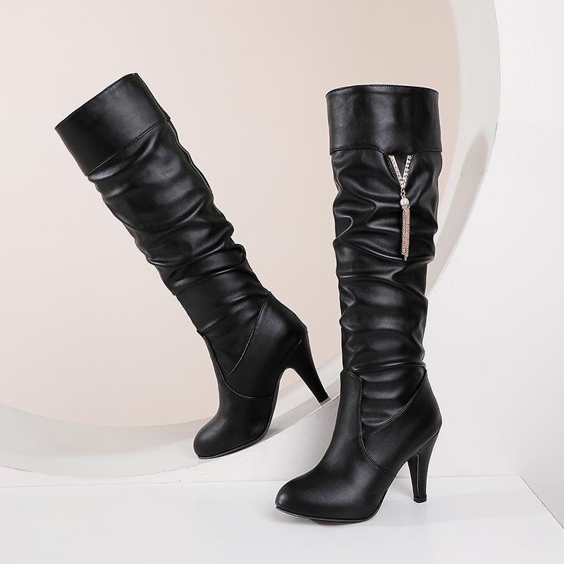 Сапоги выше колена из мягкой искусственной кожи, теплые плюшевые женские зимние сапоги на платформе, черные, белые, розовые сапоги