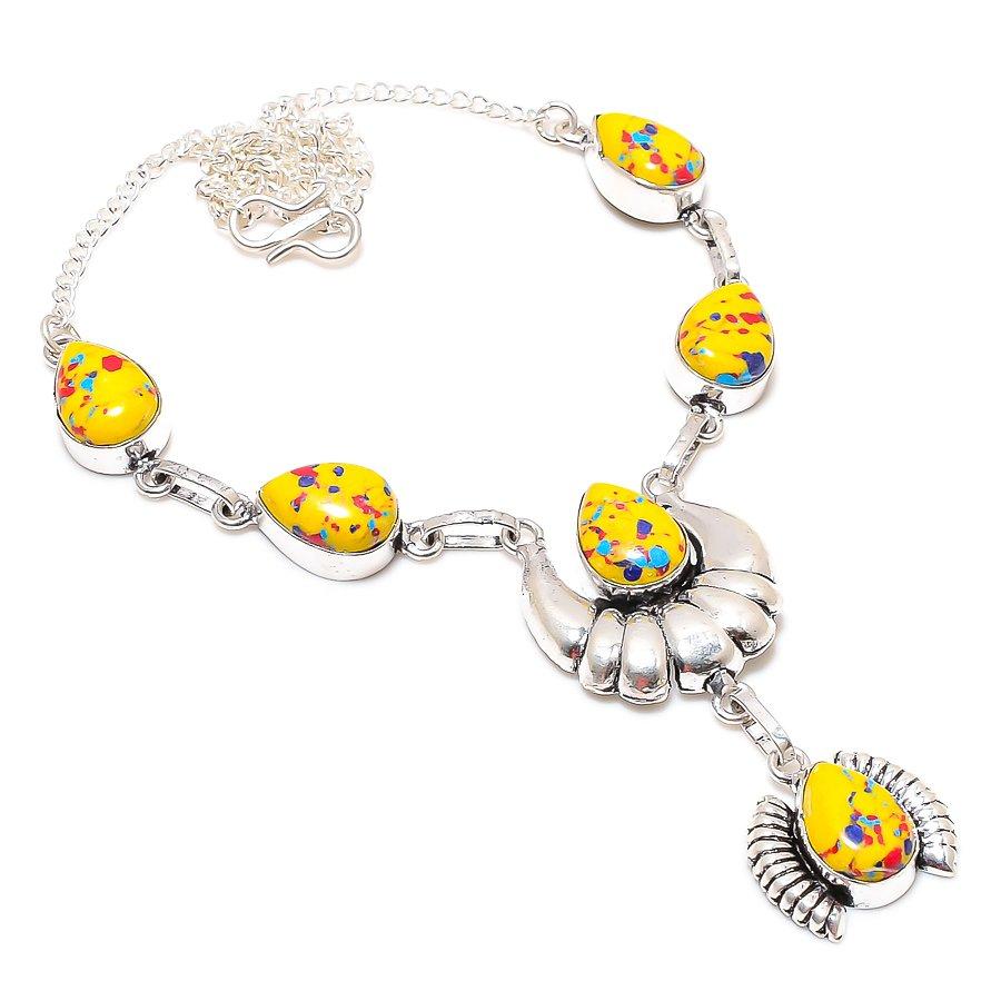 Ювелирное ожерелье из стерлингового серебра 925 пробы с мозаикой из яшмы 18 дюймов R7F66