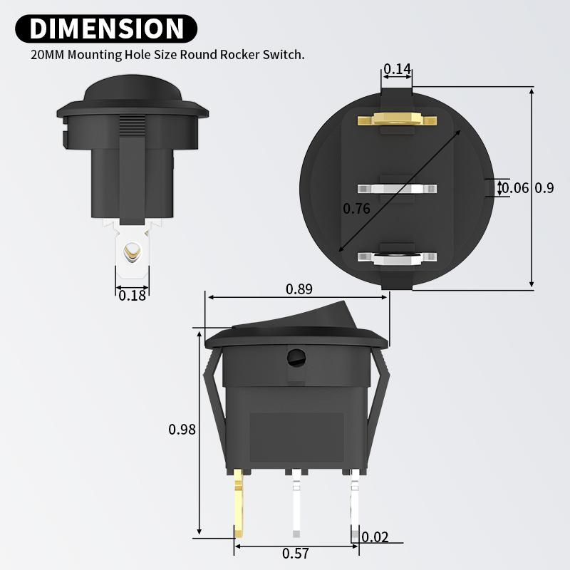 DaierTek 4PCS круглый кулисный переключатель 12 В 20 А круглый тумблерный переключатель 12 В постоянного тока с подсветкой 3-контактный 2-позиционный SPST переключатель для автомобильной лодки