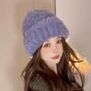 Плюшевая шапка женская 2023 новая вязаная шерстяная шапка осень-зима большой обхват головы показывающая лицо маленькая утолщенная теплая защита ушей холодная шапка