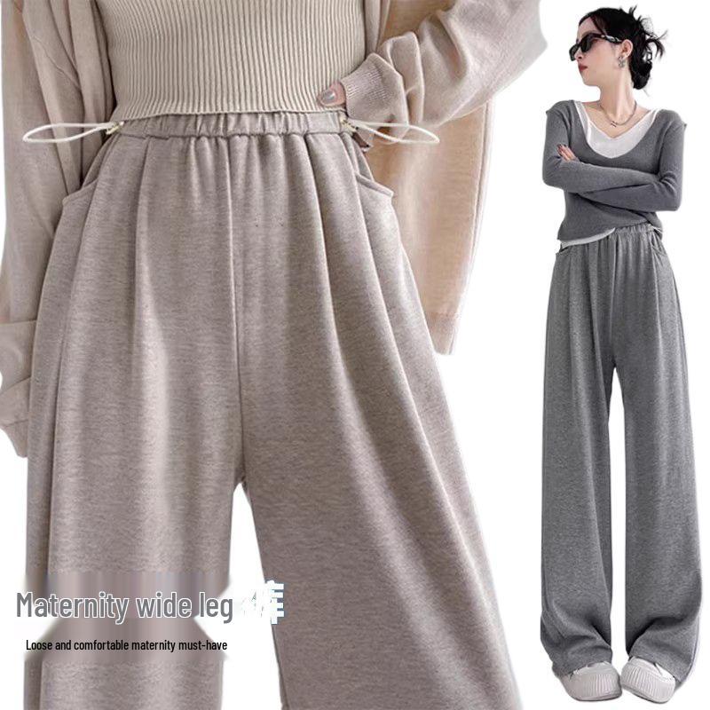 Бархатные брюки широкого кроя для беременных: Уютный дизайн с боковой кулиской для осени/зимы, идеально подходит как до беременности, так и после нее.