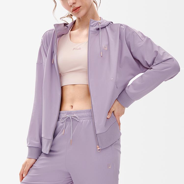 Fila Легкая спортивная вязаная худи с логотипом Athletics, высокая эластичность, дышащая, женская, цвет полуночный пурпурный A11W231504F-PU