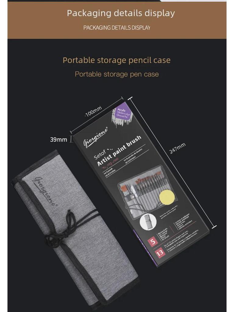 Набор из 18 многоцелевых нейлоновых кистей Giorgione для акварели, акрила и рисования на холсте с сумкой для хранения