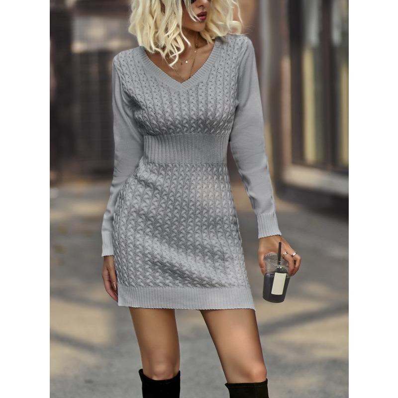 YYFS Женская мода повседневная осень-зима однотонный принт длинный рукав V-образный вырез свитера