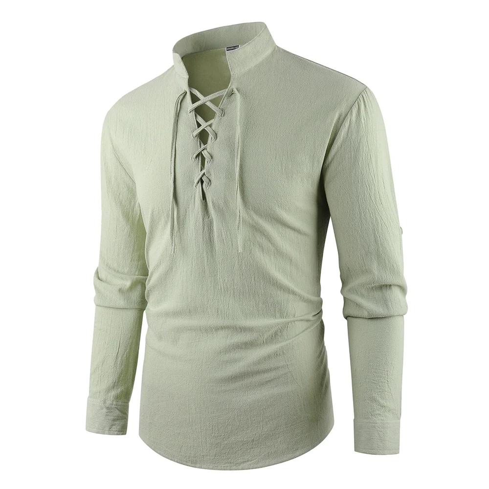 Мужская винтажная футболка с V-образным вырезом, хлопок-лен, пиратская, средневековая, викингская, готическая, топы, рубашки, с длинным рукавом, косплей, для Хэллоуина, топ