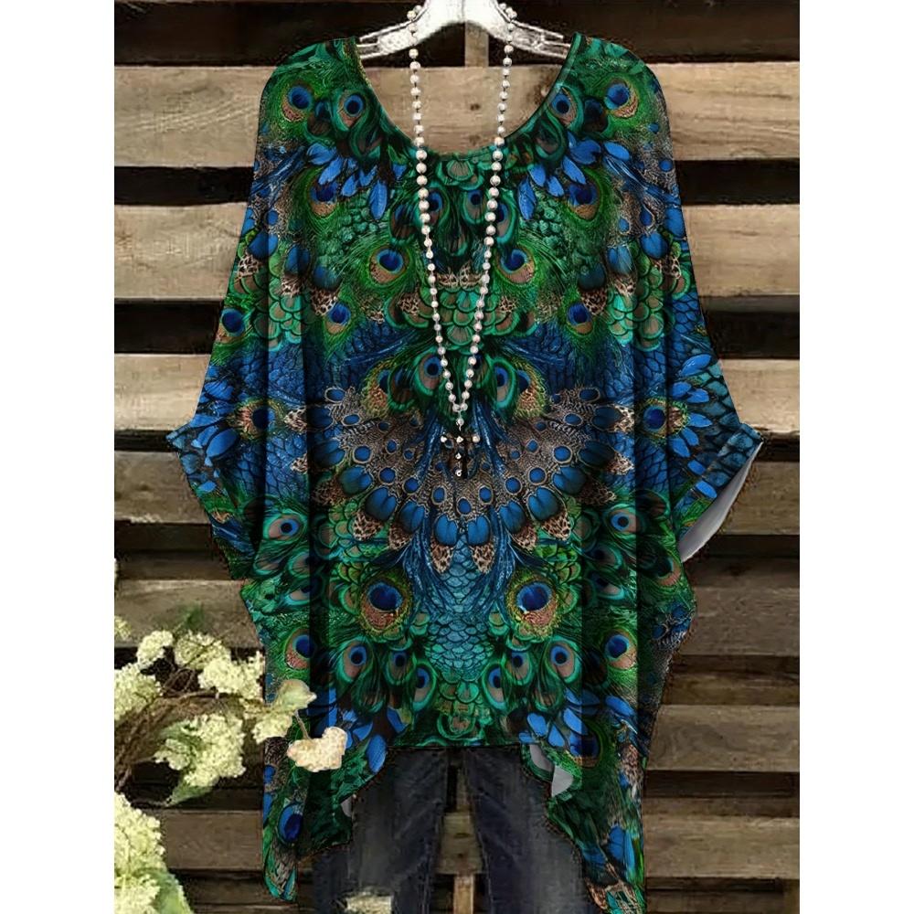 Летняя женская футболка в этническом стиле с принтом, удлиненная спереди, с круглым вырезом, повседневная, удобная, футболка в стиле Y2k, винтажная женская футболка с коротким рукавом