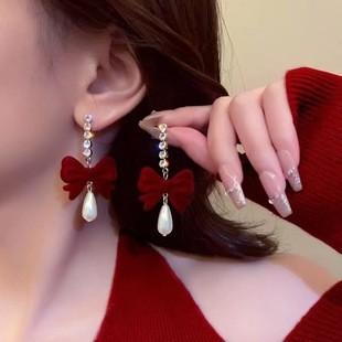 Длинные серьги-гвоздики Ankara Красный Бант Флок с Шипами Женские Легкая Роскошь Высококлассная Мода Универсальные Серьги С бахромой