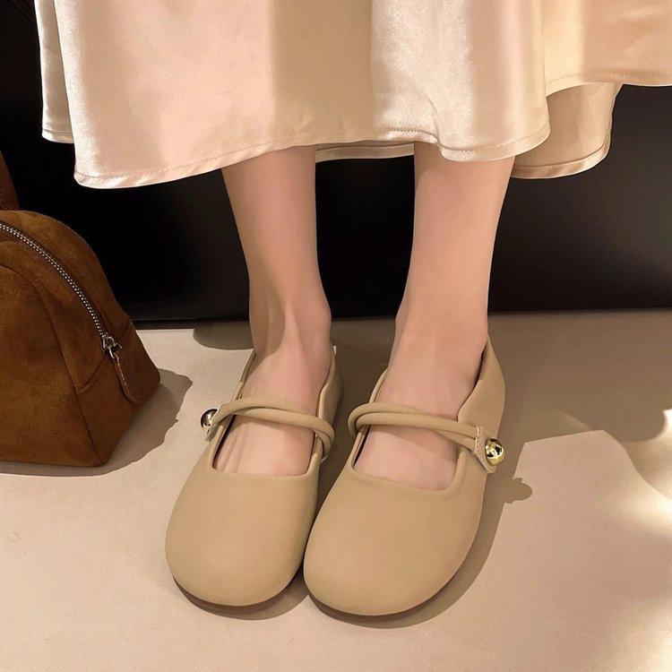 Flat-soled single shoes women's gentle shoes 2025 spring new shallow mouth late evening wind Mary Jane shoes soft-soled Doudou shoes