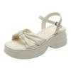 Fairy wind platform sandals women wear summer models 2025 new bow thick heel with fashion beach shoes