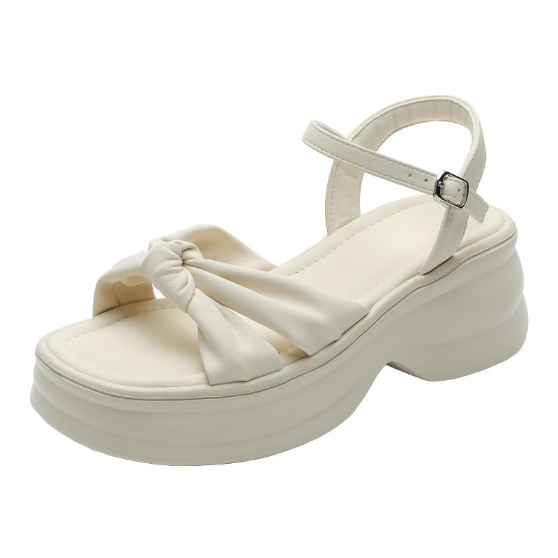 Fairy wind platform sandals women wear summer models 2025 new bow thick heel with fashion beach shoes