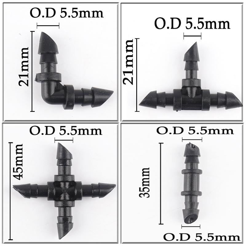 50Pcs Garden Irrigation Connectors 4/7mm 1/4'' Hose Barbed Single Double Tee Elbow Cross Joint Watering Kit Straight Accessories
