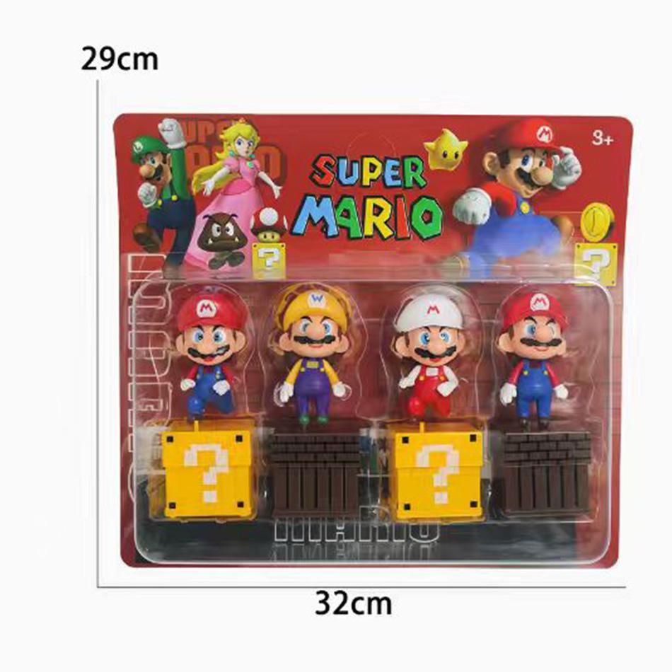 4 шт./комплект Фигурки Super Mario Bros Марио Варио ПВХ Куклы-фигурки с блоками-вопросами Для детей Фанатов Подарок