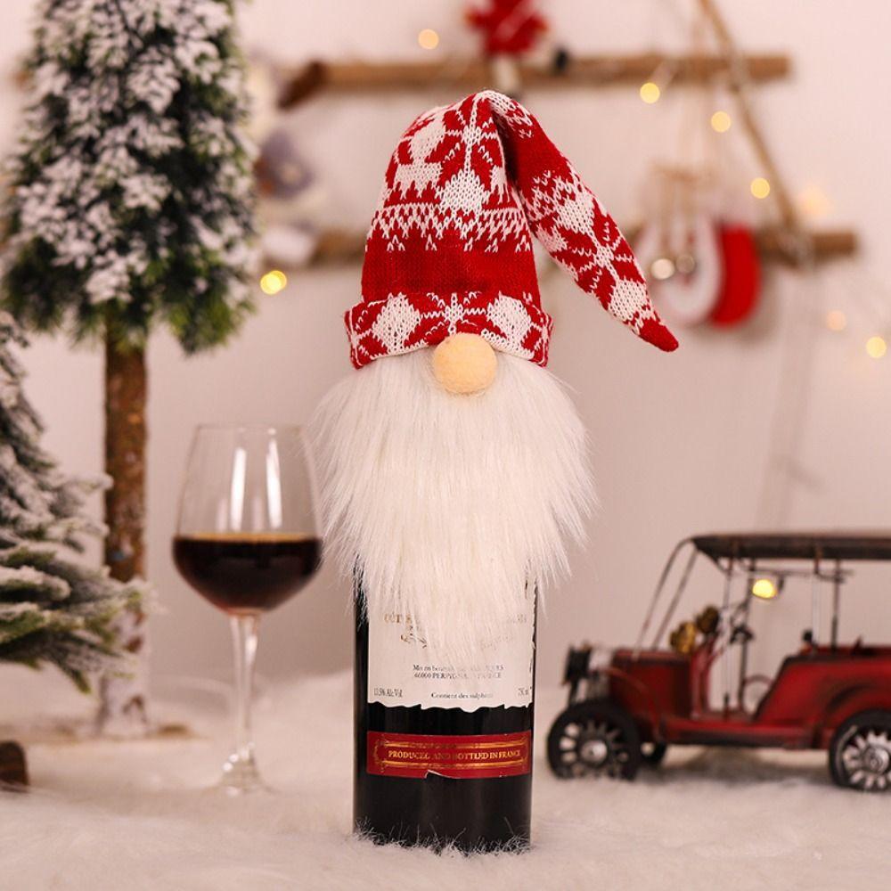 2pcs Cartoon Faceless Doll Champagne Bottle Cover Knitted Christmas Bottle Cover  Family