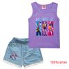 Детский Девочки Аниме Мультфильм Суперзвезда Руми Зои Мира ПОП Певица Принт Повседневная Майка Без Рукавов Джинсовые Шорты Комплект Одежды
