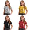 Girls Sparkle Crop Top Short Sleeve Round Neck Sequin Design Jazz Hip Hop Dance Performance Top