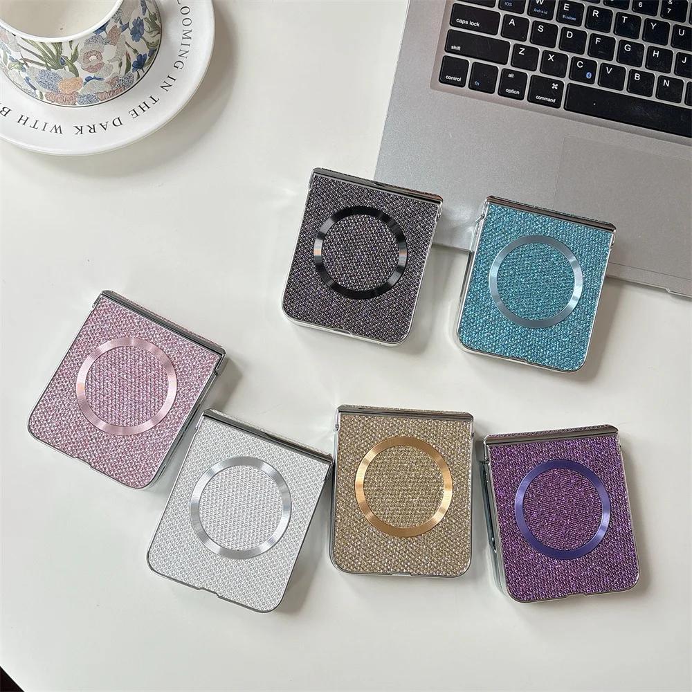 For Wireless Charging Magnetic Plating Leather Phone Case for Motorola Razr 50 40 Ultra Moto Razr 50 Hinge Protection Cover