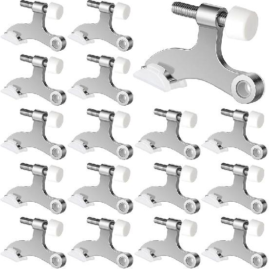 Funrous 24 Pieces Hinge Pin Door Stopper Satin Brushed Door Stops Adjustable Heavy Duty Hinge Stopper with White Rubber Bumper Tips(Silver)