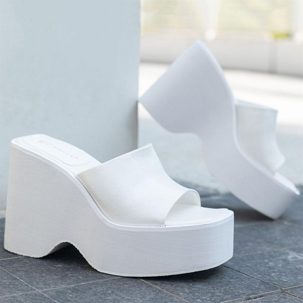 Женские летние тапочки с толстой подошвой, нескользящие сандалии на высоком каблуке