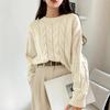 Casual Simple Knitted Pullover Autumn and Winter Women's Twist Loose Round Neck Solid Color Versatile Sweater Women