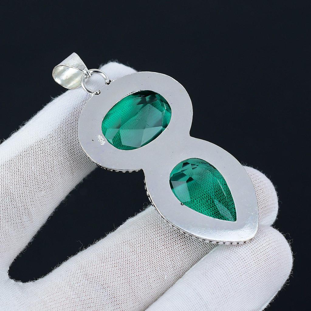 Ювелирная подвеска из стерлингового серебра 925 пробы с имитацией изумруда ручной работы, зеленое ожерелье с подвеской из ювелирных изделий ручной работы, подарки в знак благодарности