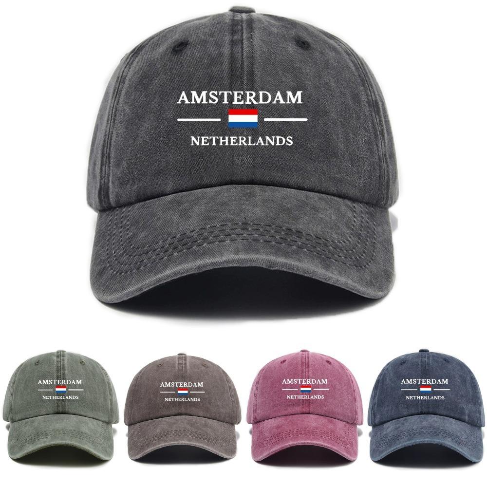 Casual Dutch Amsterdam Printed Retro Old Washed Soft Top Breathable Versatile Universal Baseball