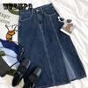 Джинсовая юбка, женская дизайнерская сумка с разрезом по бокам, сумка с высокой талией, повседневная универсальная юбка трапециевидной формы на бедрах