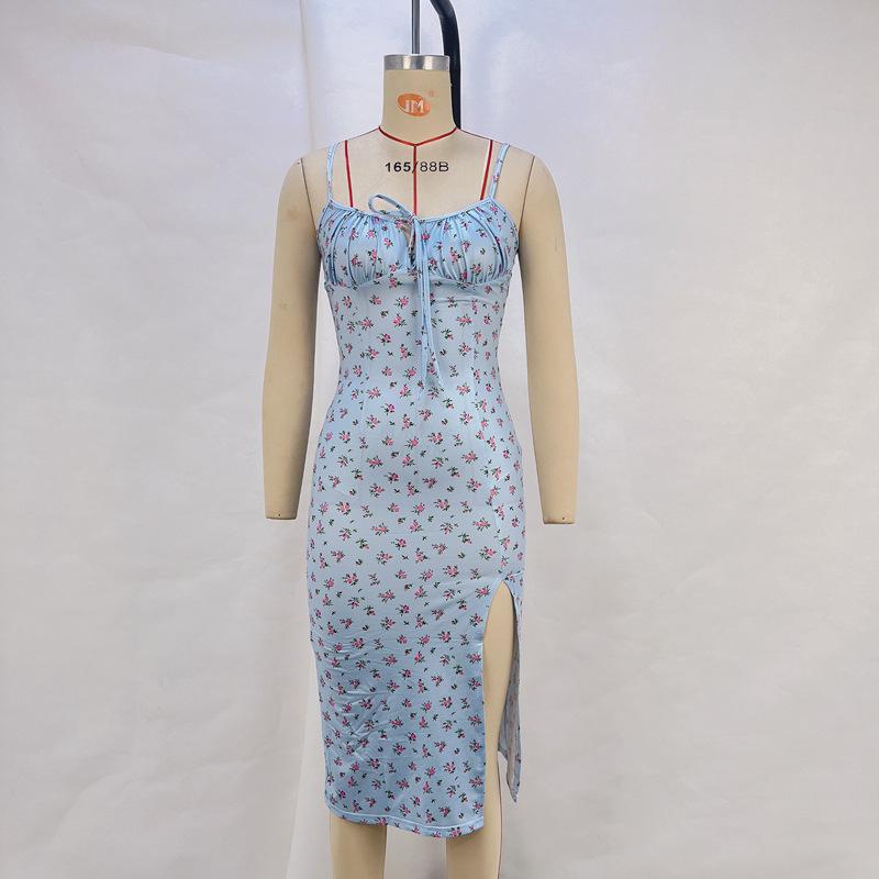 Лето 2025 г. Цветочное платье с разрезом – Женский сарафан в европейском и американском стиле