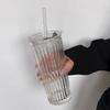 Glass Cup with Lid, High-value Appearance, Universal Coffee Cup, Large Capacity, Straw Cup, Light Luxury, High-end Feeling
