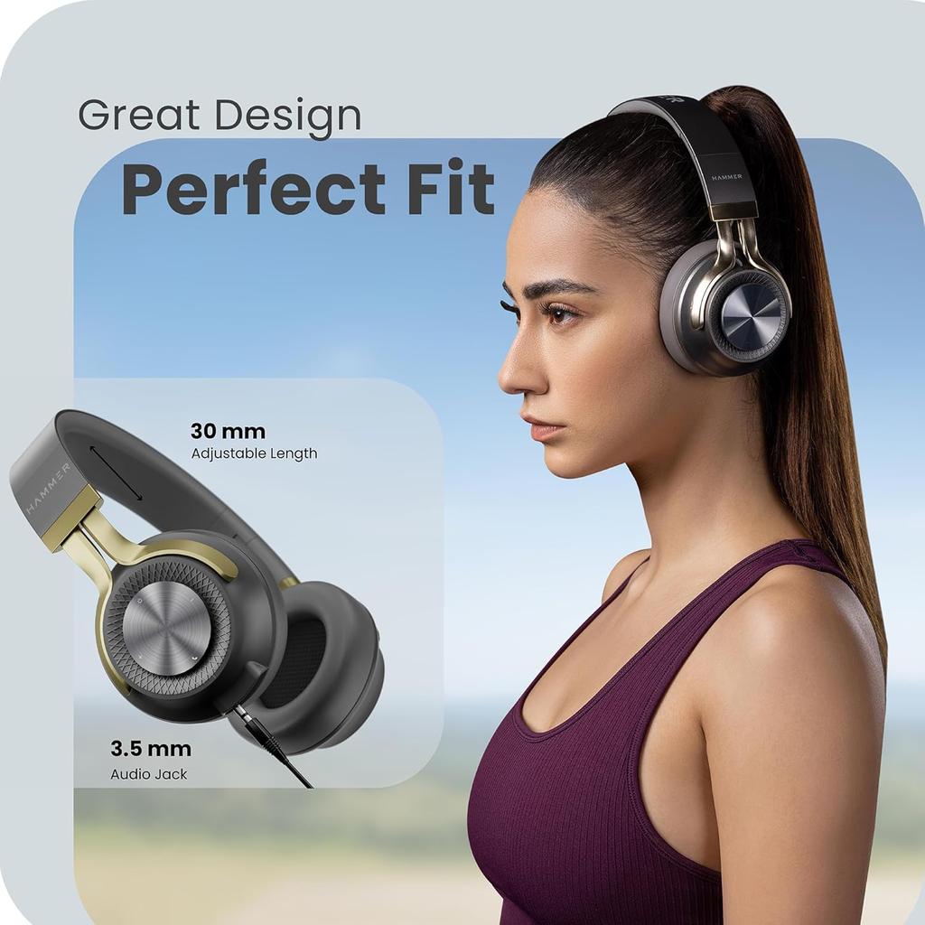 Hammer Bash 2.0 Over The Ear Wireless Bluetooth Headphones with Mic, Deep Bass, Foldable Headphones, Upto 8 Hours Playtime, Bluetooth 5.0 (Grey)