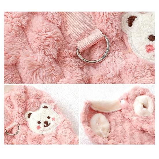 Fluffy Cat Shirt Cute Warm Pet Apparel with D-ring Kittens Cartoon Winter Coat for Small Dogs Puppies Daily Wear Costume Party