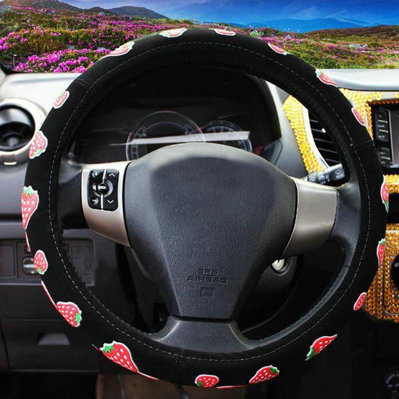 Cute Strawberry Print Car Steering Wheel Cover Universal Elasticity No Tnner Circle Steering-wheel Protector Auto Accessories