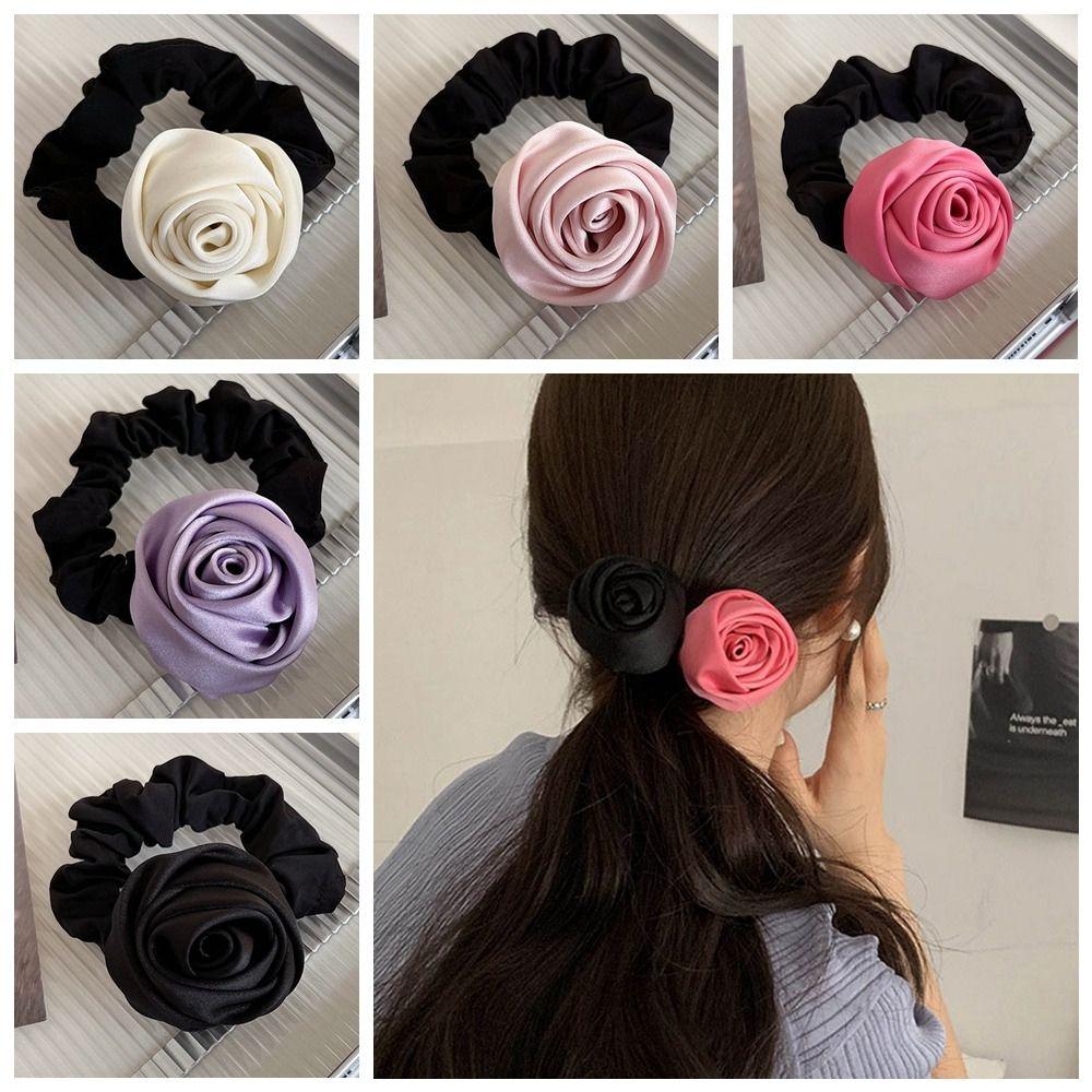 Цветок Роза Веревка для волос Корейский стиль Эластичная резинка для волос Милая шелковая атласная веревка для волос Девочка