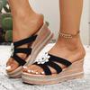 Fashion Summer Flowers Decor Wedge Heel Sandals for Women Fashion Chunky Platform Slippers Woman Comfort Thick Sole Sandalias Mujer 2025