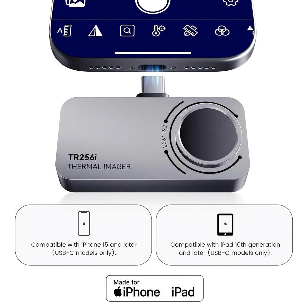 Mileseey Тепловизионная камера TR256i для iOS (iPhone 15 и новее с USB-C), Инфракрасная камера Super Resolution 512×384, Тепловизор для iPad