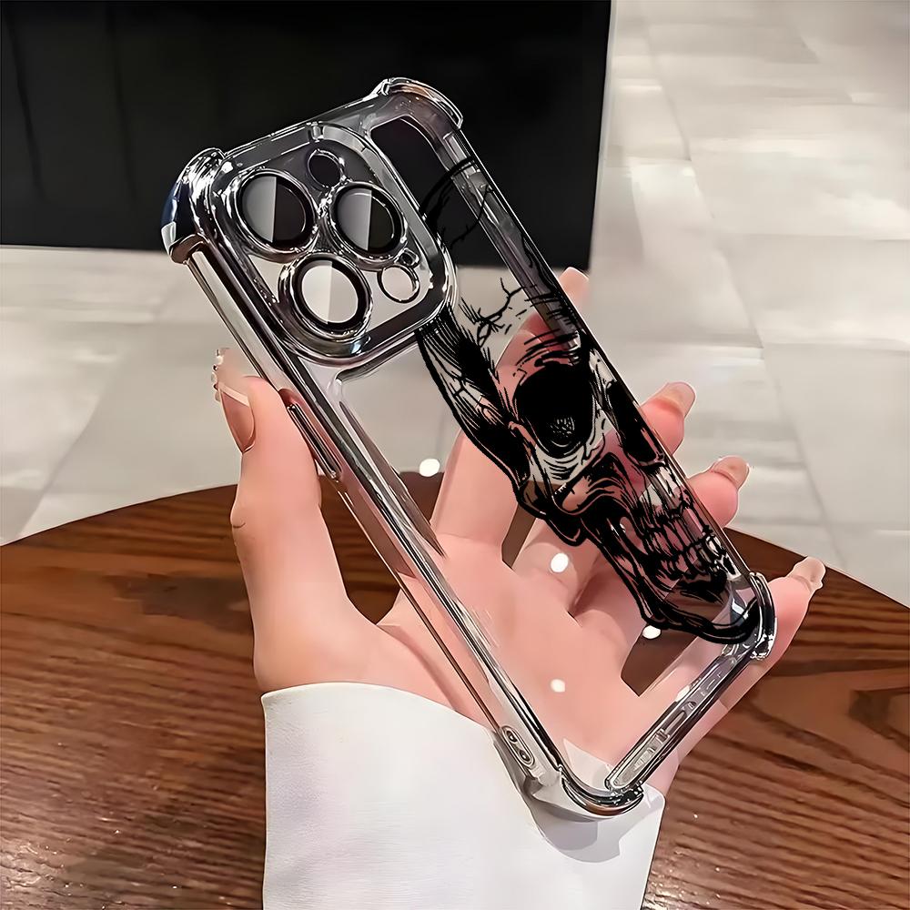Стильный прозрачный чехол для телефона с рисунком черного черепа для iPhone 17 16 Pro Max 15 14 Plus 13 12 11 17 Air 16E Ударопрочный мягкий чехол