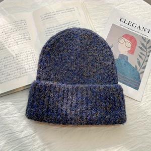 Women Japanese Vintage Knitted Beanie Autumn Winter Thick Warm Mixed Color Ear Protection Wool Hat Daily Outdoor