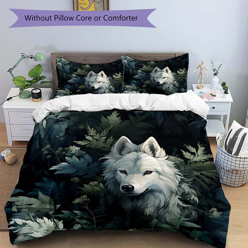 3pcs White Wolf in the Enchanted Forest Print Cover Set Ultra Soft, Breathable, and Comfortable Bedding with Stylish Design for Bedroom and Guest
